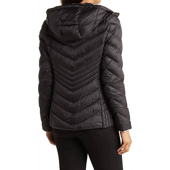 NEW MICHAEL KORS women's chevron double layer zipper 3/4 hooded packable coat in - Picture 2 of 2